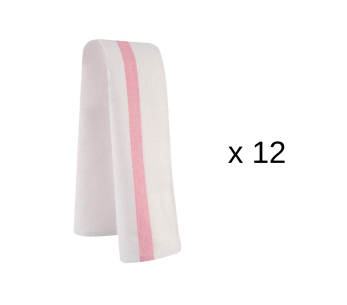 Juego de 12 paños de cocina Robur Taoste 70x50cm blanco y rosa 100% algodón