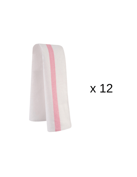 Set of 12 Robur Taoste tea towels 70x50cm white and pink 100% cotton