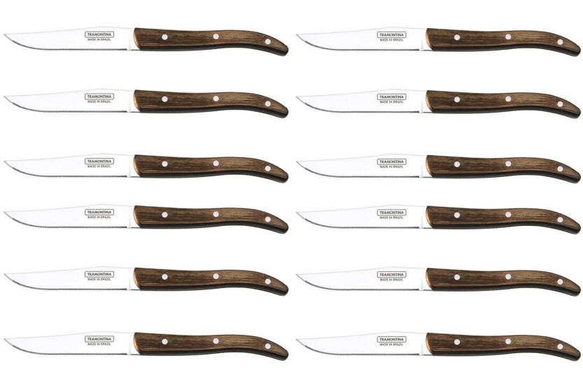Sæt med 12 Tramontina franske steakknive med mikrosavtakket blad