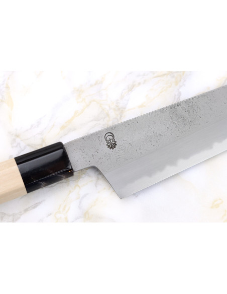 Sakai Kikumori Kikuzuki Rin 18 cm santokukniv kiritsuke japansk håndlaget