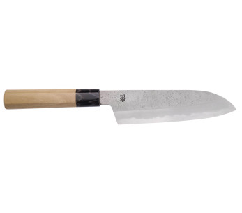 Faca santoku Sakai Kikumori Kikuzuki Rin 18cm artesanal japonesa