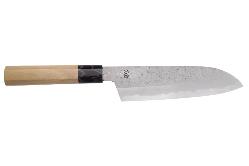 Faca santoku Sakai Kikumori Kikuzuki Rin 18cm artesanal japonesa