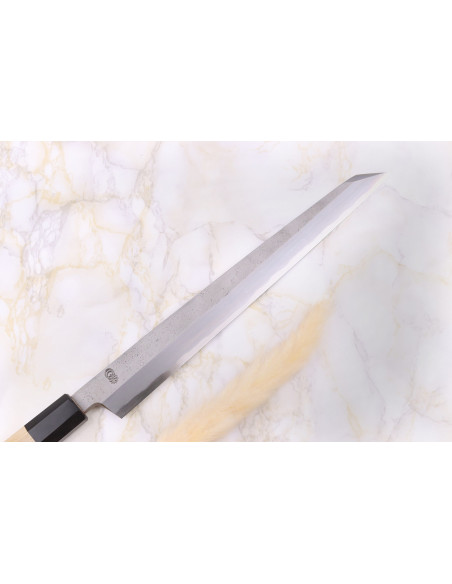 Sakai Kikumori Kikuzuki Rin 27cm kiritsuke yanagiba japanilainen käsintehty veitsi