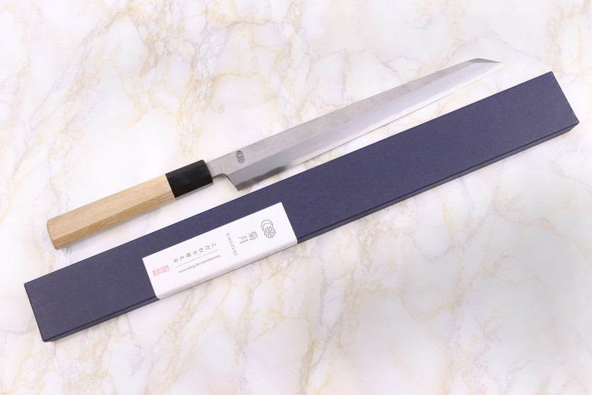 Sakai Kikumori Kikuzuki Rin 27cm kiritsuke yanagiba coltello giapponese fatto a mano