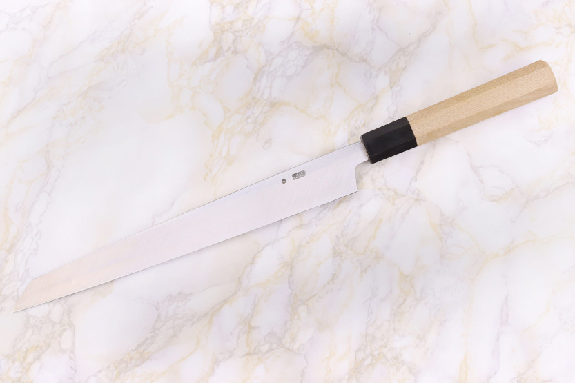 Sakai Kikumori Kikuzuki Rin 27cm kiritsuke yanagiba coltello giapponese fatto a mano