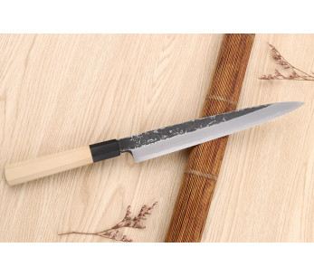 Faca japonesa yanagiba Sakai Kikumori Kikuzuki Kuro 24cm feita à mão 2