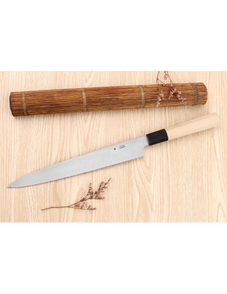 Sakai Kikumori Kikuzuki Kuro 24 cm japansk håndlavet yanagiba-kniv