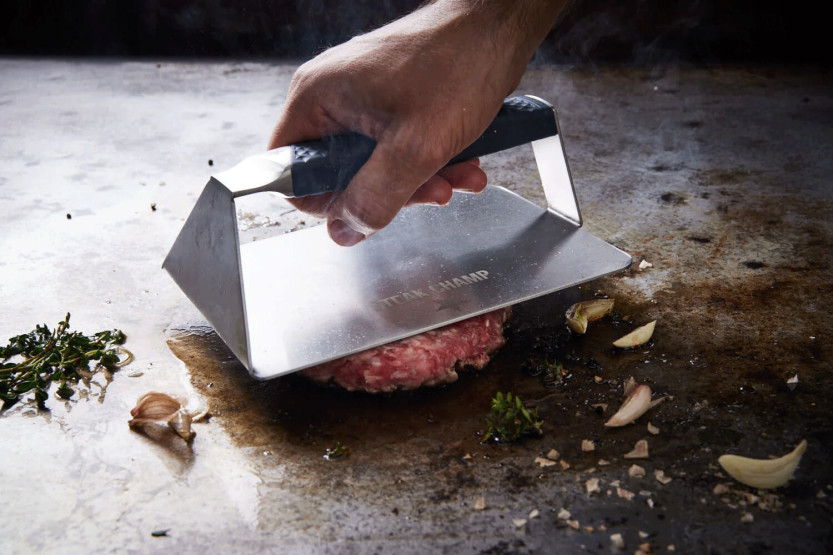 Steak Champ roestvrijstalen grill- en bakplaatpers 19 x 13 x 6,5cm