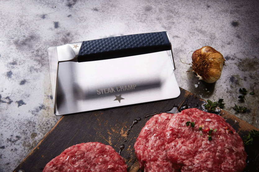 Steak Champ grill- og stegepladepresse i rustfrit stål 19 x 13 x 6,5 cm