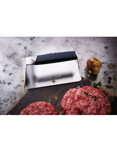 Steak Champ ruostumattomasta teräksestä valmistettu grilli- ja paistinpuristin 19 x 13 x 6.5cm