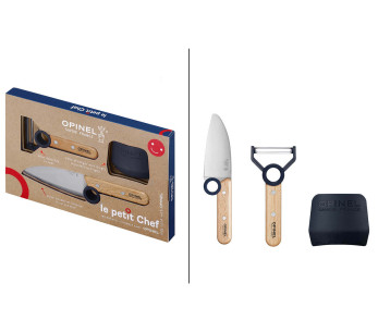 Opinel Le Petit Chef juego de cuchillo + pelador + protector de dedos - Azul