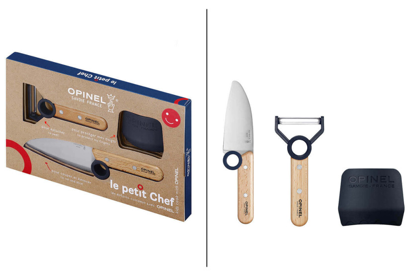 Opinel Le Petit Chef kniv + skræller + fingerbeskyttelsessæt - Blå