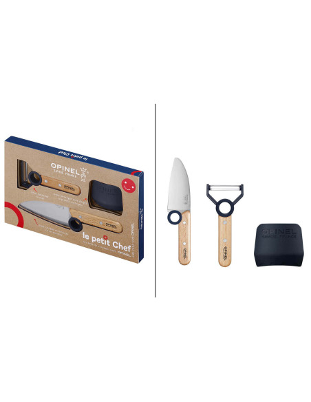 Set coltello + pelapatate + proteggi dita Opinel Le Petit Chef - Blu