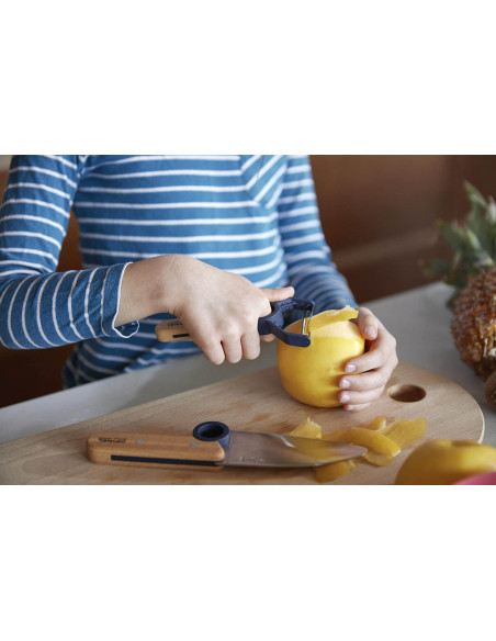 Opinel Le Petit Chef kniv + skreller + fingerbeskyttersett - Blå