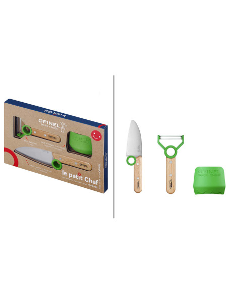 Opinel Le Petit Cuchillo de Chef + Pelador + Protector de Dedos - Verde