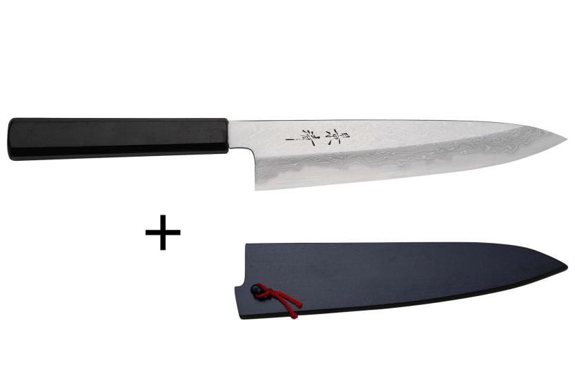 Kagekiyo Damascus 21 cm håndlaget japansk kokkekniv + Saya