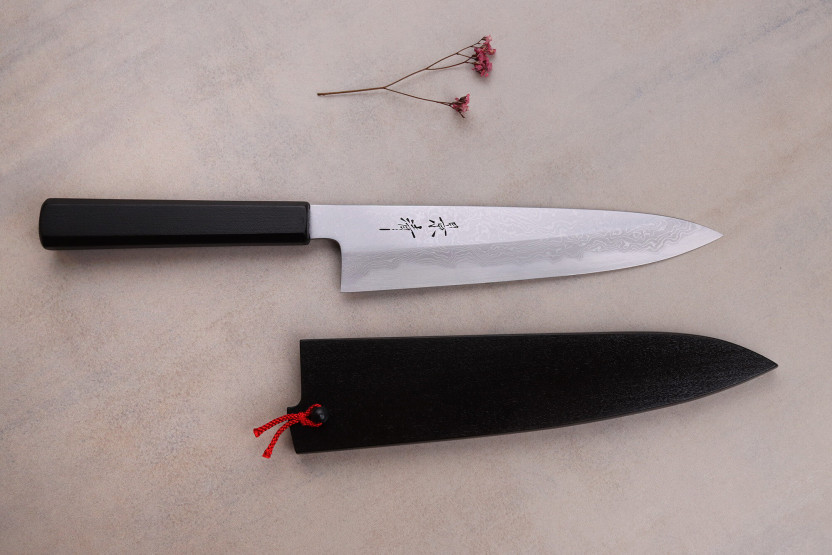 Kagekiyo Damasco Yoshikazu Tanaka 21 cm coltello da chef giapponese fatto a mano + Saya