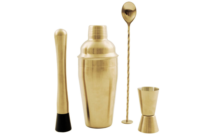 Conjunto de cocktail Point Virgule com 4 acessórios dourados em aço inoxidável