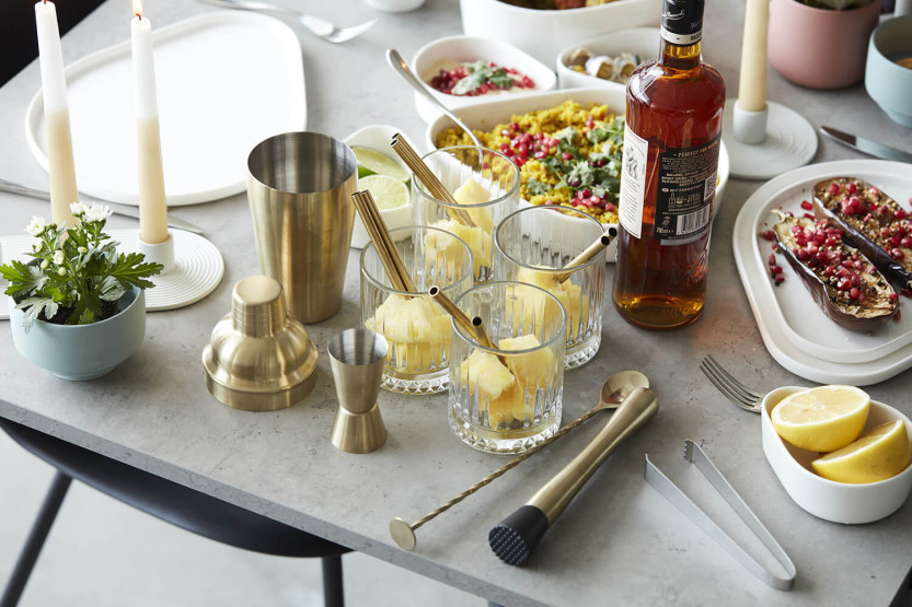 Point Virgule cocktailsæt med 4 gyldne tilbehør i rustfrit stål