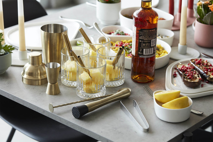 Cocktailbox Point Virgule 4 Accessoires aus vergoldetem Edelstahl