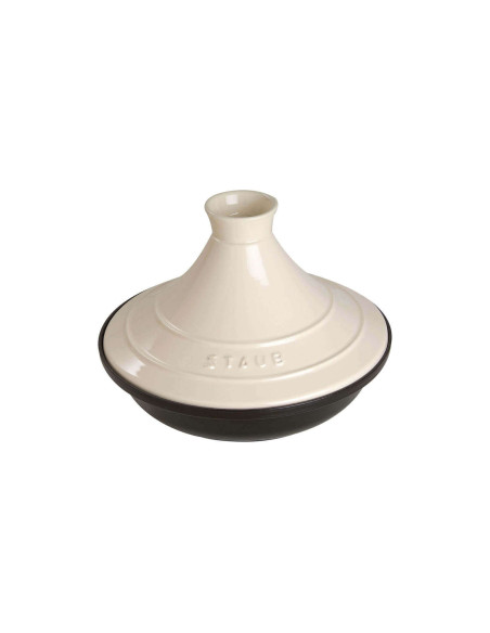 Prato tagine de ferro fundido esmaltado Staub de 20 cm com tampa compatível com indução de cor creme