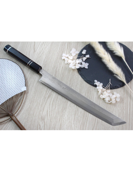 Naoki Mazaki Damaskus 27 cm skrå sakimaru takohiki japansk håndværkskniv