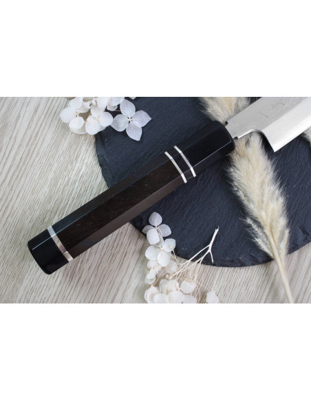 Naoki Mazaki Damasco 27cm biselado sakimaru takohiki cuchillo artesanal japonés