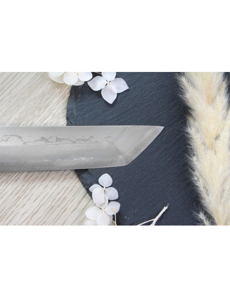 Faca de artesanato japonesa Naoki Mazaki Damascus 27cm biselada sakimaru takohiki