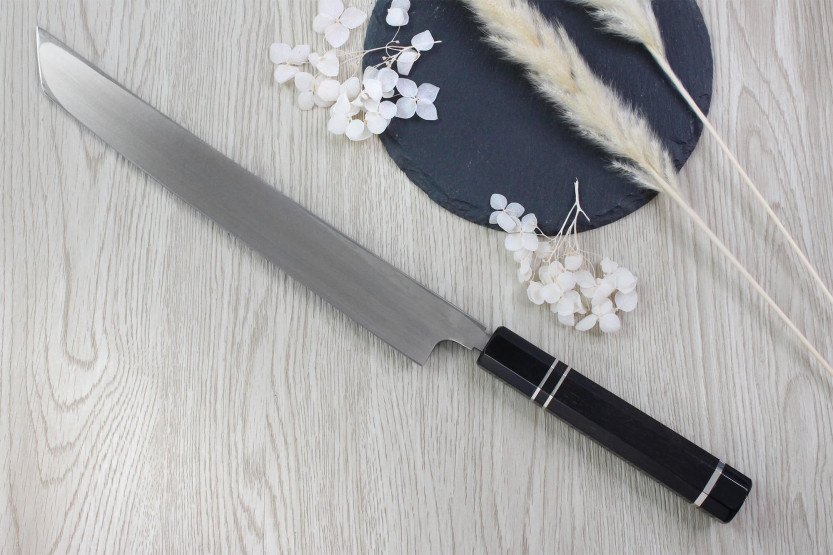 Naoki Mazaki Damaskus 27 cm skråslipt sakimaru takohiki japansk håndverkskniv