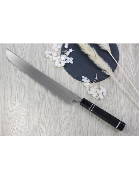 Naoki Mazaki Damasco 27cm biselado sakimaru takohiki cuchillo artesanal japonés