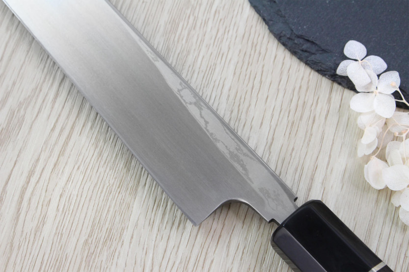 Naoki Mazaki Damasco 27cm biselado sakimaru takohiki cuchillo artesanal japonés