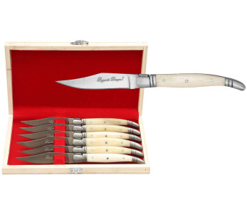 Caixa de oferta de 6 facas de mesa Laguiole Bougna com cabo em osso