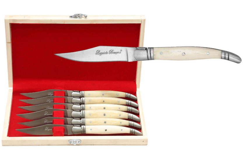 Estuche regalo de 6 cuchillos de mesa Laguiole Bougna mango hueso