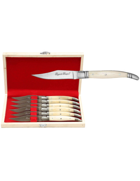 Gift set of 6 Laguiole Bougna table knives, bone handle