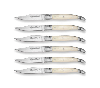 Gaveæske med 6 Laguiole Bougna-bordknive, skaft af ben 2