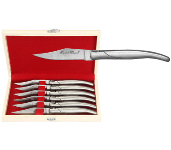 Confezione regalo da 6 coltelli da tavola Laguiole Bougna con manico in acciaio inox