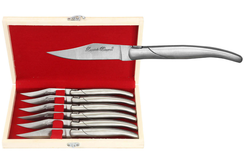 Estuche regalo de 6 cuchillos de mesa Laguiole Bougna con mango de acero inoxidable
