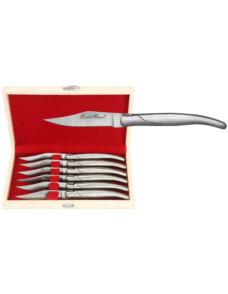Geschenkverpakking met 6 Laguiole Bougna tafelmessen met roestvrijstalen handvatten