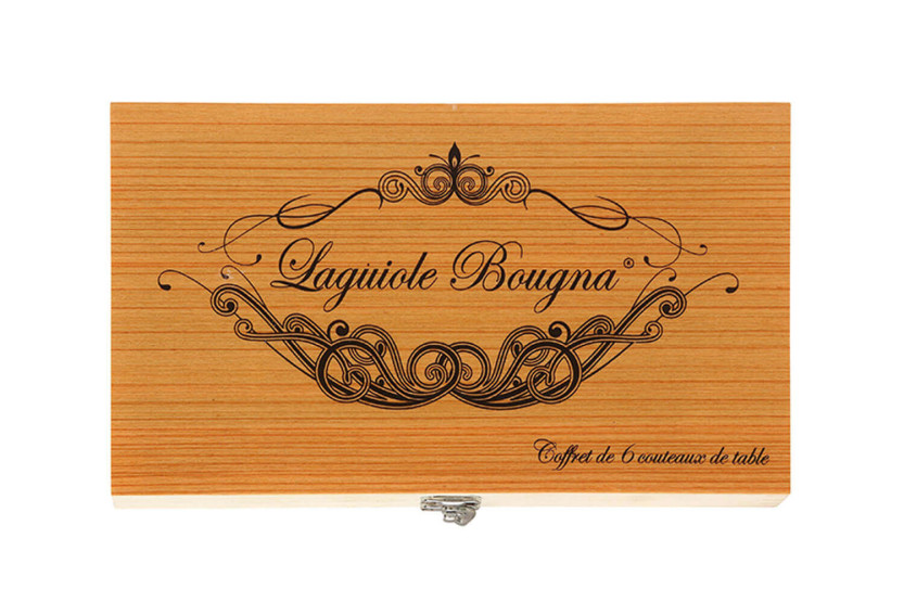 Geschenkset mit 6 Laguiole Bougna Tafelmessern mit Griffen aus Edelstahl