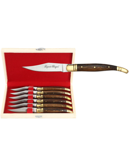 Geschenkset mit 6 Laguiole Bougna Tafelmessern mit Holzgriffen