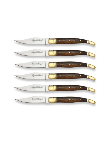 Caixa de oferta de 6 facas de mesa Laguiole Bougna com cabos de madeira
