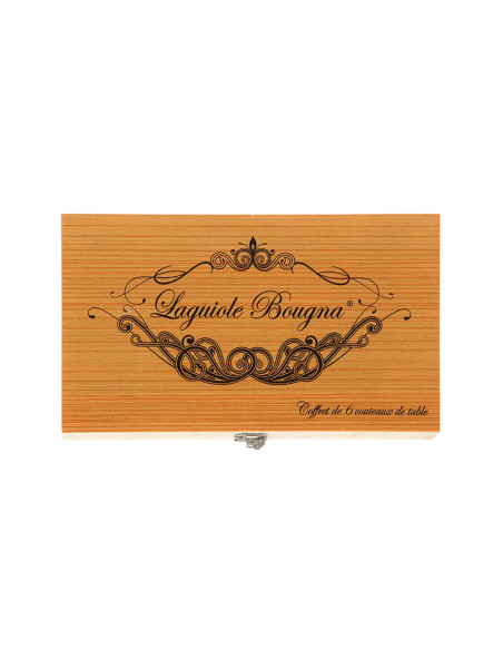 Caixa de oferta de 6 facas de mesa Laguiole Bougna com cabos de madeira