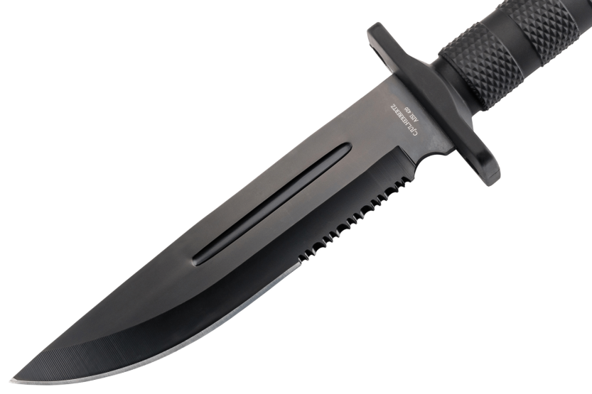Herbertz-kniv 109118 18,2 cm halvtandet blad sort polymerhåndtag + etui