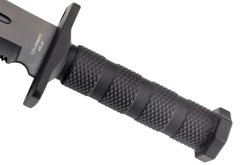Herbertz-kniv 109118 18,2 cm halvtandet blad sort polymerhåndtag + etui