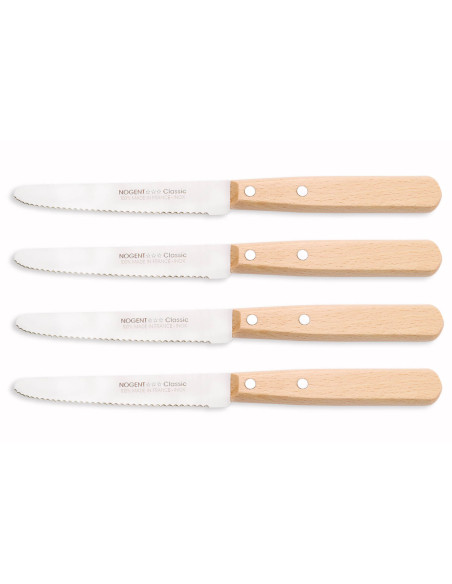 Sæt med 4 Nogent Les Basiques bordknive med håndtag af bøgetræ