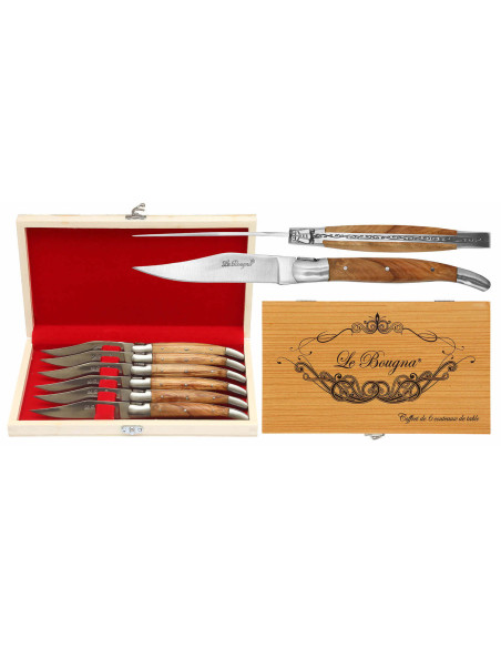 Estuche regalo de 6 cuchillos de mesa Le Bougna con mango de teca