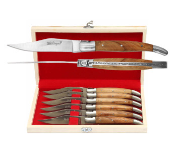 Geschenkverpakking van 6 Le Bougna tafelmessen met teakhouten handvatten
