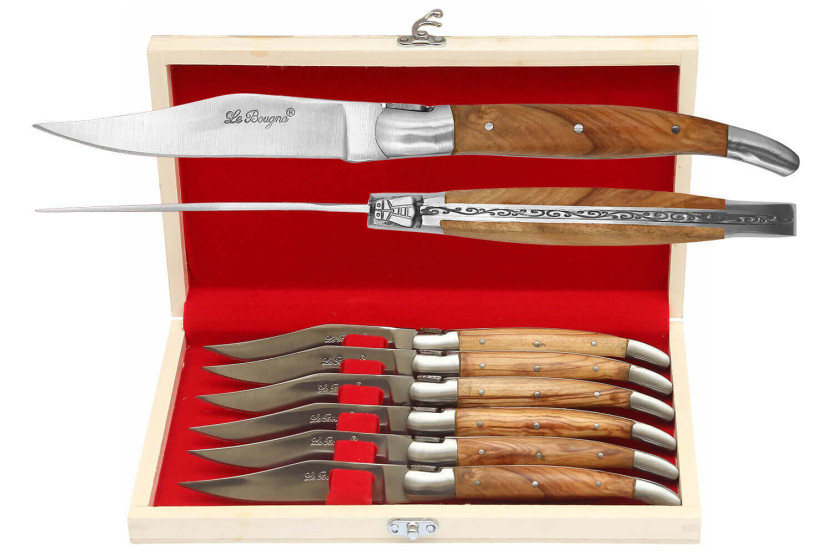 Estuche regalo de 6 cuchillos de mesa Le Bougna con mango de teca