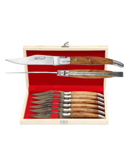 Estuche regalo de 6 cuchillos de mesa Le Bougna con mango de teca