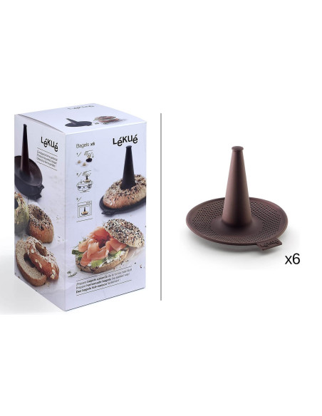 Set of 6 Platinum brown silicone Lékué bagel moulds